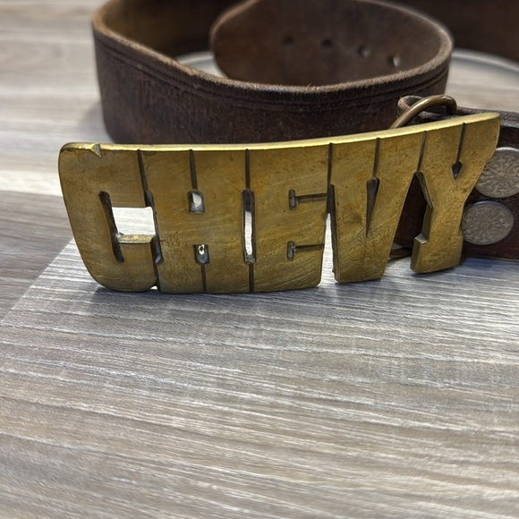 Vintage Chevy belt with hemp leaves Brown Leather Belt - Picture 2 of 8